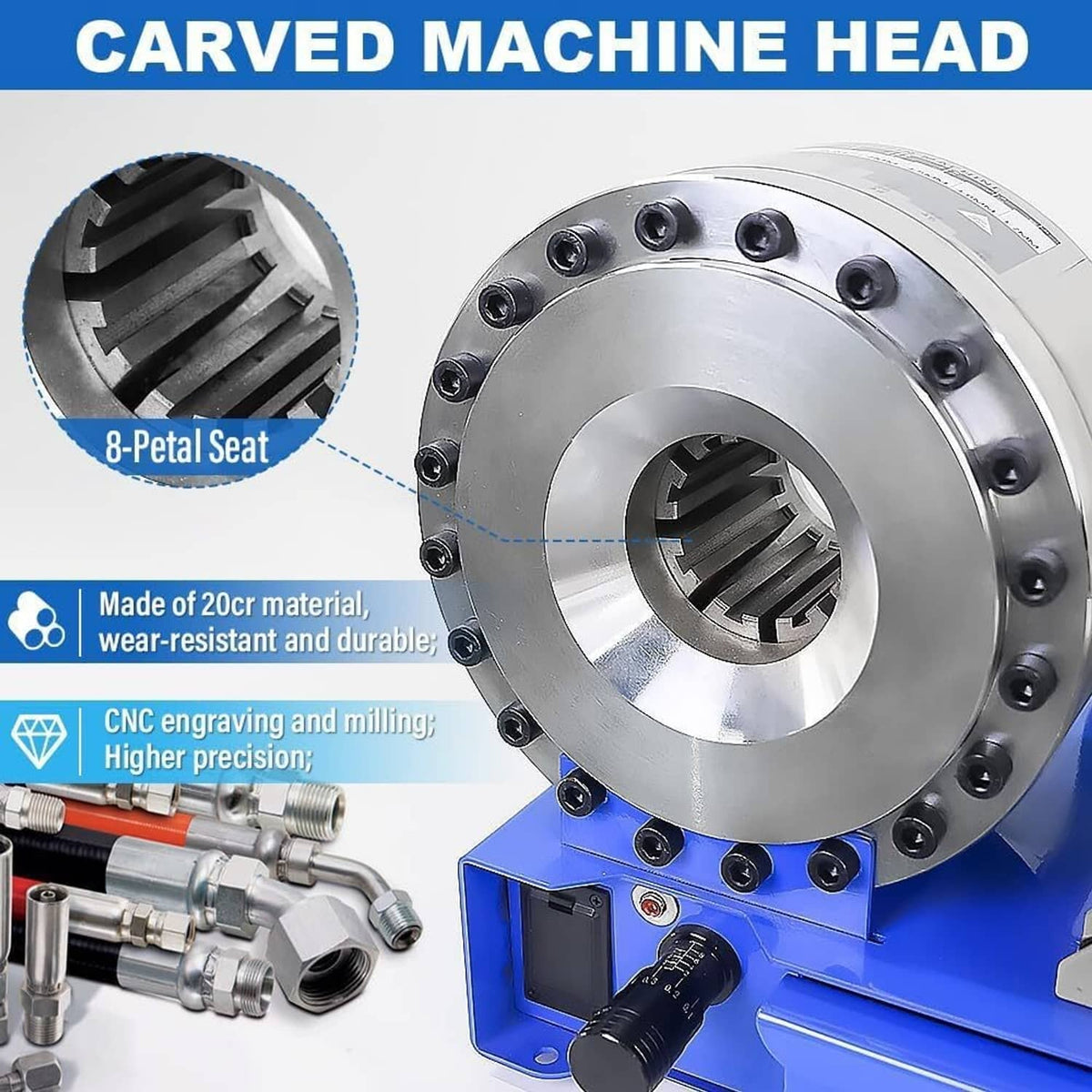 Solidspare New 5600KN Hydraulic Hose Crimper Pipe Clamping Machine w/ 8 Sets Dies 10mm-30mm