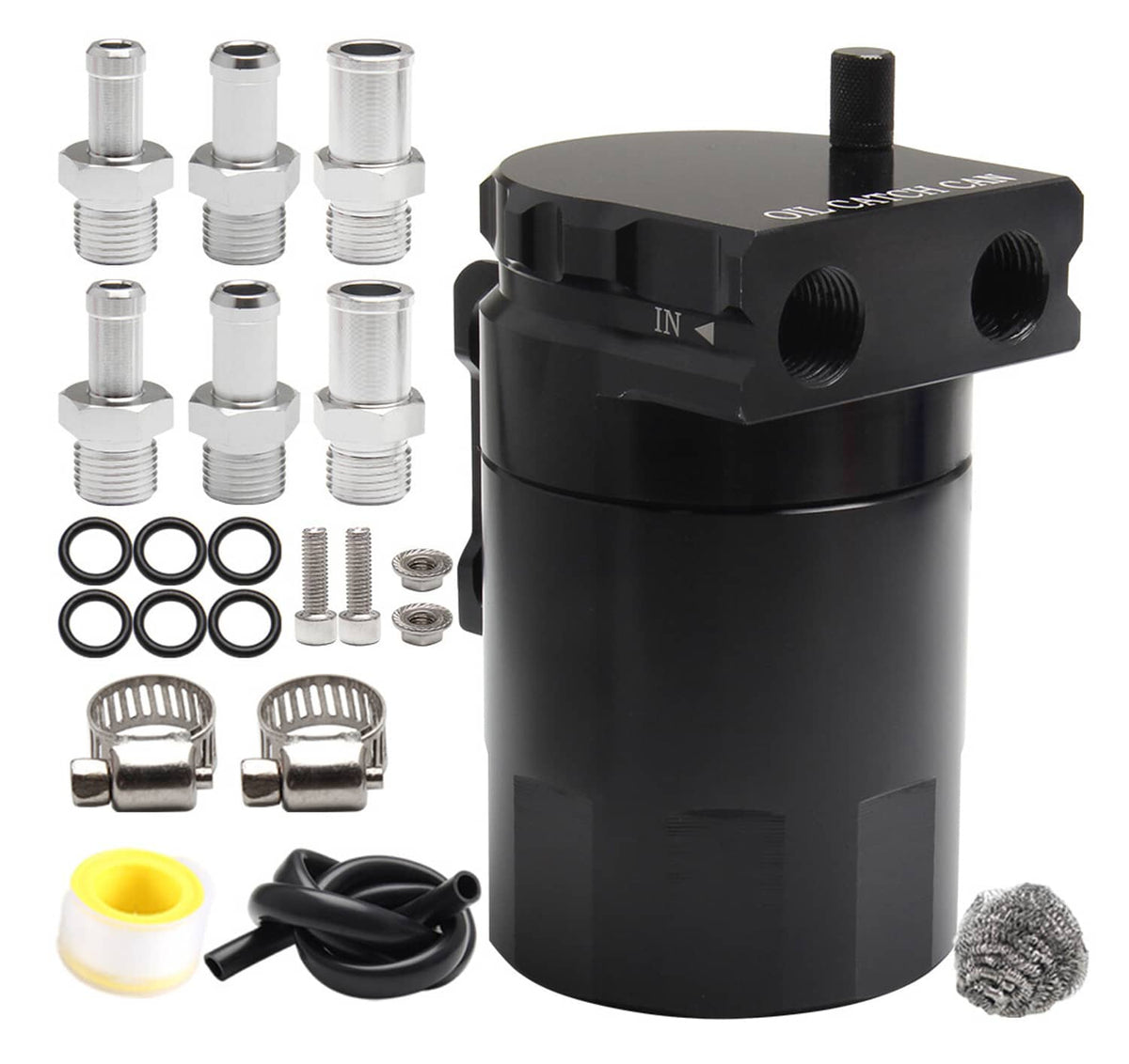 Solidspare Universal Black Oil Catch Can Kit with Hose Baffled Reservoir Tank Aluminum