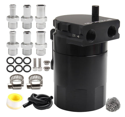 Solidspare Universal Black Oil Catch Can Kit with Hose Baffled Reservoir Tank Aluminum