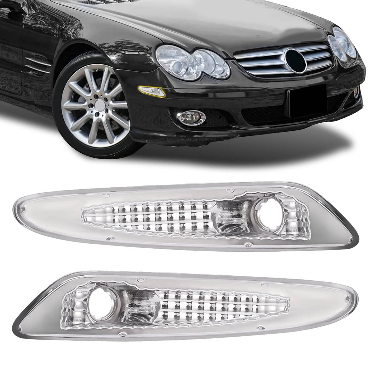 Solid Spare Pair Clear Bumper Side Marker Lights For Mercedes Benz R230 SL Class 2003-2006