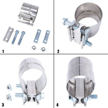 Solidspare 4Pcs New Stainless Lap Joint Exhaust Clamp Sleeve Band For 2.5" 2 1/2" OD Pipe