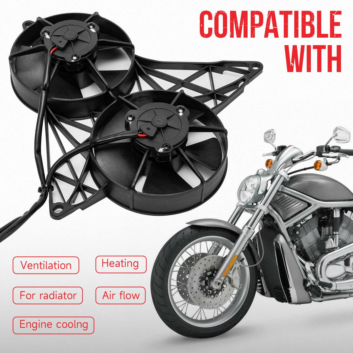 Solidspare Electric Radiator Cooling Fan with Bracket fits for Harley V-Rod 2004-2013 Black