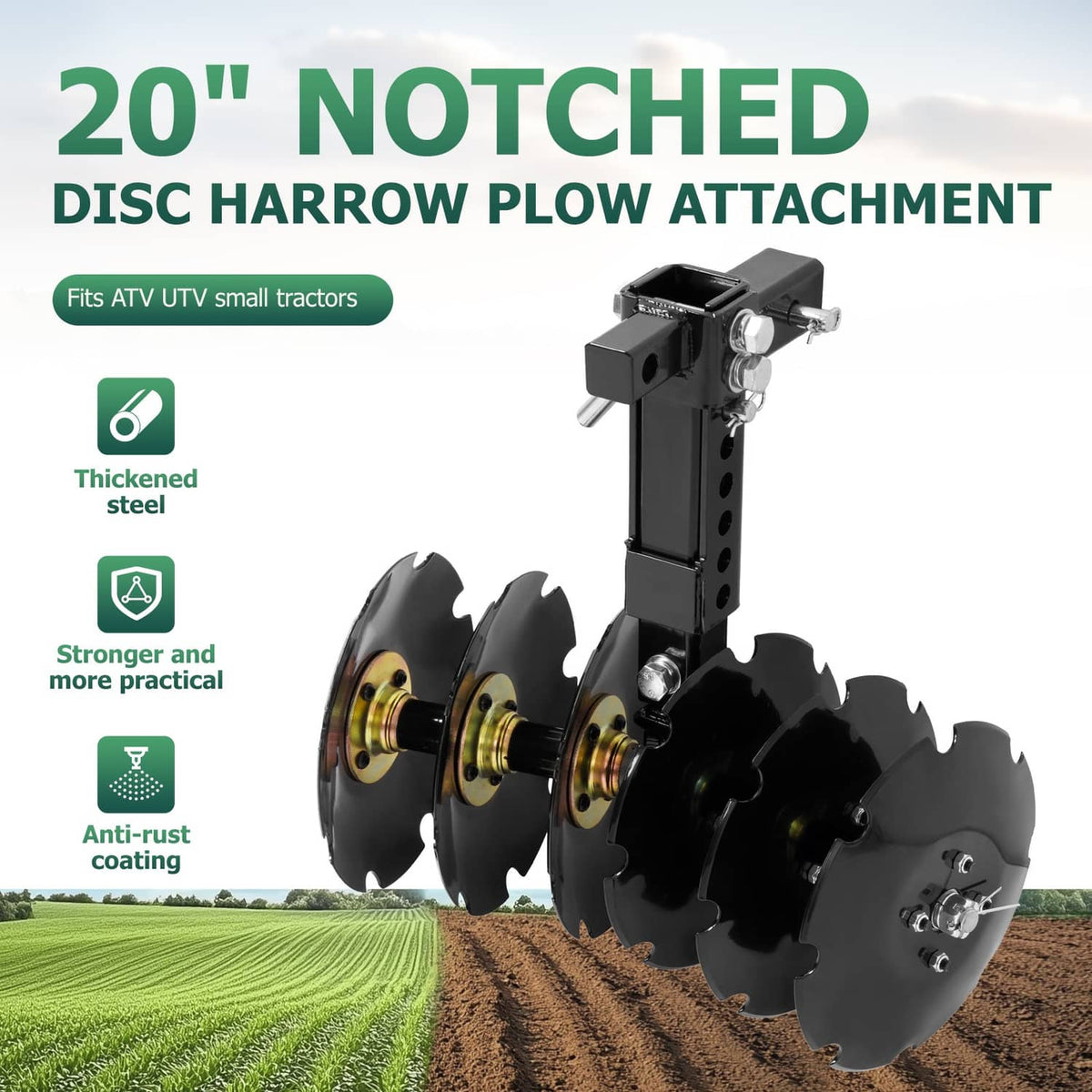 Solidspare 20" Notched Disc Harrow Plow Attachment for ATV UTV W/ 6 X Concave 2" Receiver