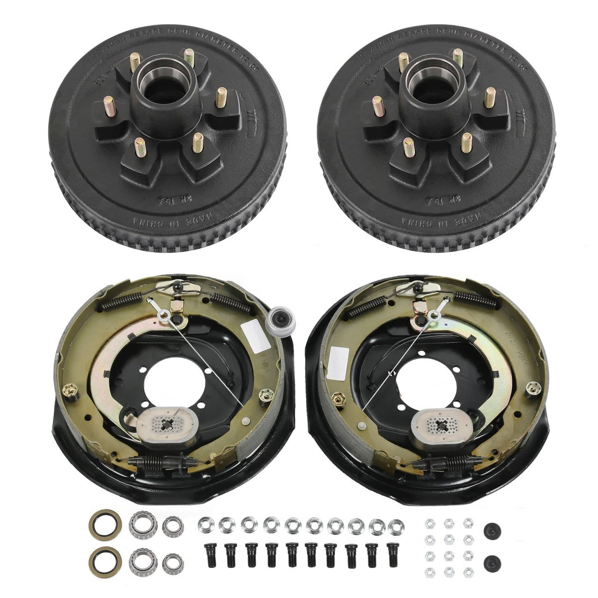 Solidspare 6 on 5.5" Bolt Circle Drum Kits with 12" X 2" Self-Adjusting Electric Brake