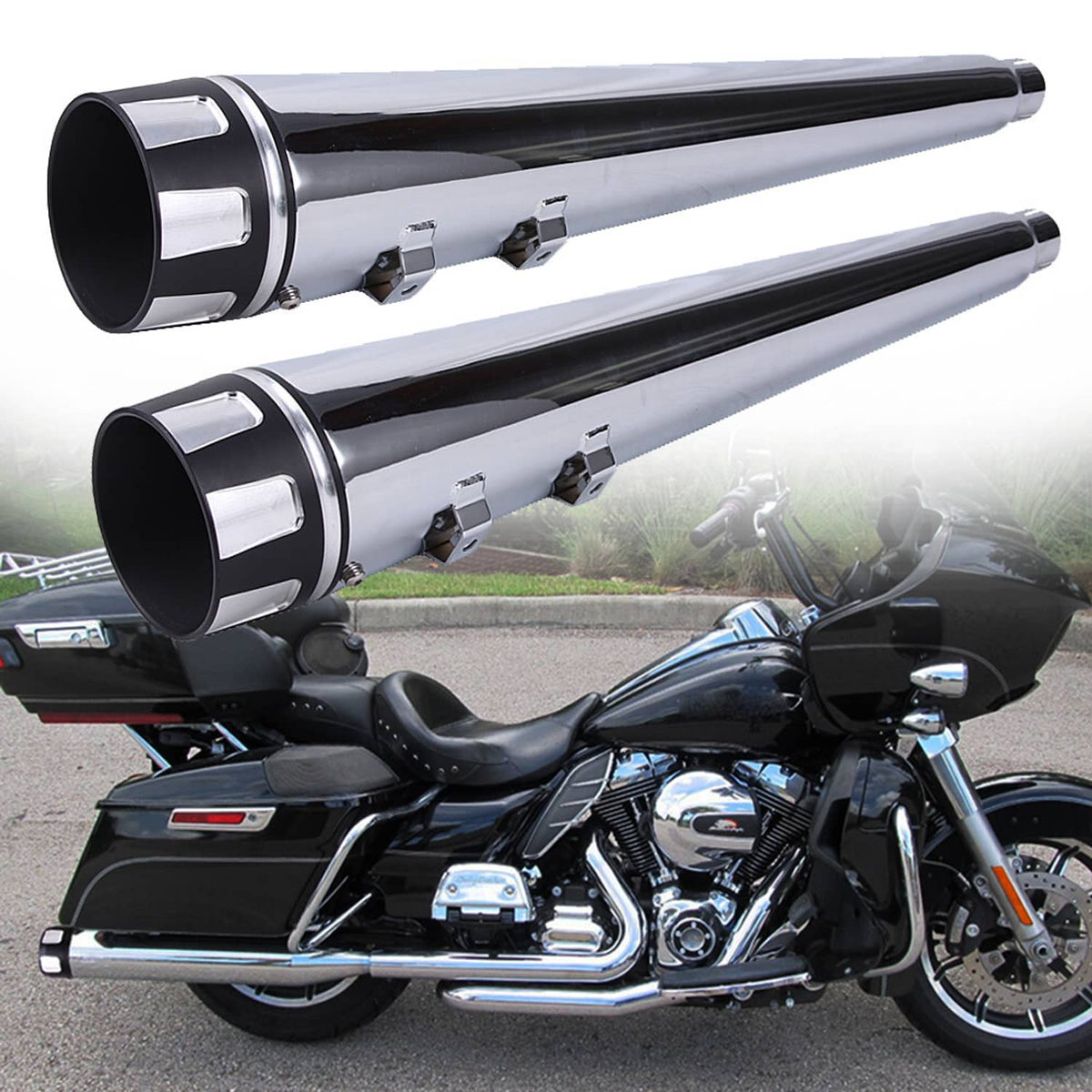Solidspare 4" Megaphone Slip-On Exhaust Pipe Mufflers For Harley Electra Glide Road King