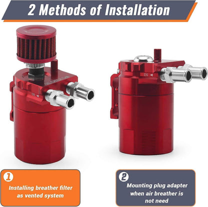 Solidspare Red Oil Catch Can Tank Reservoir Breather Cylinder W/ Filter Kit Aluminum Engine