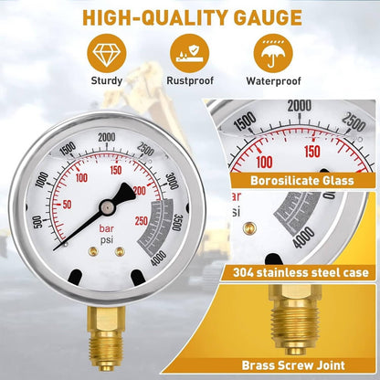 Solidspare 60Mpa Hydraulic Pressure Test Set 5 Gauges 13 Couplings 14 Tee Connectors 5 Hose
