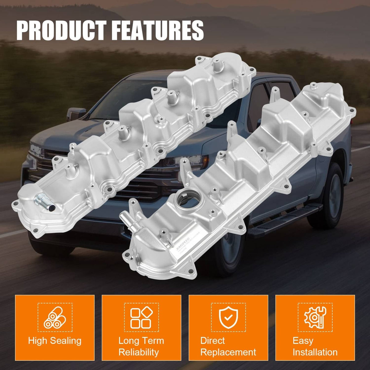 Solidspare 2PCS Aluminum Valve Cover with Gasket For Chevy Silverado 1500 Tahoe 2014-2020