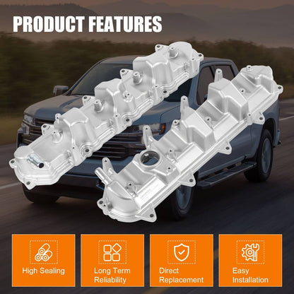 Solidspare 2PCS Aluminum Valve Cover with Gasket For Chevy Silverado 1500 Tahoe 2014-2020