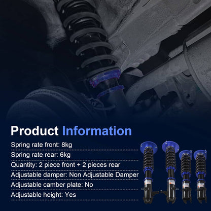 Solidspare Coilovers Strut Kits for 03-2005 Dodge Neon SRT-4 2.4L Shocks Spring Adj Height