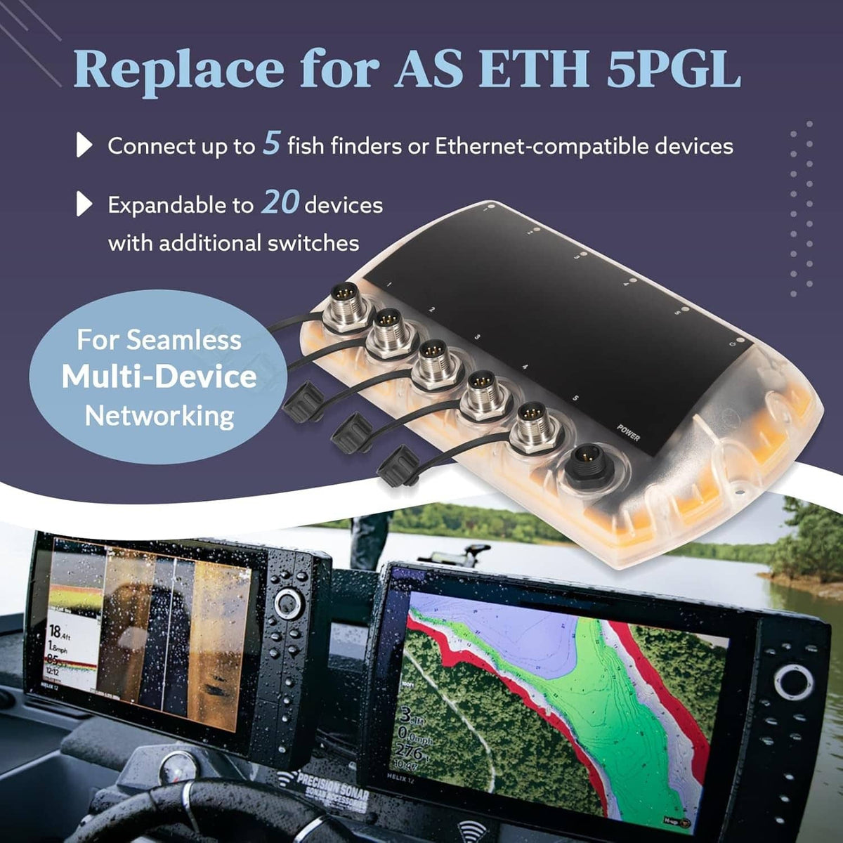 Solidspare 411850-1 5 Port Ethernet Switch Replace for Humminbird AS ETH 5PGL for Helix G4N
