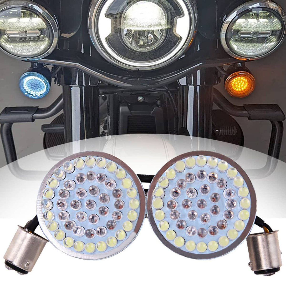 Solidspare Front 2" Led Turn Signal Light 1157 Bulb For Harley Touring Road Glide Limited
