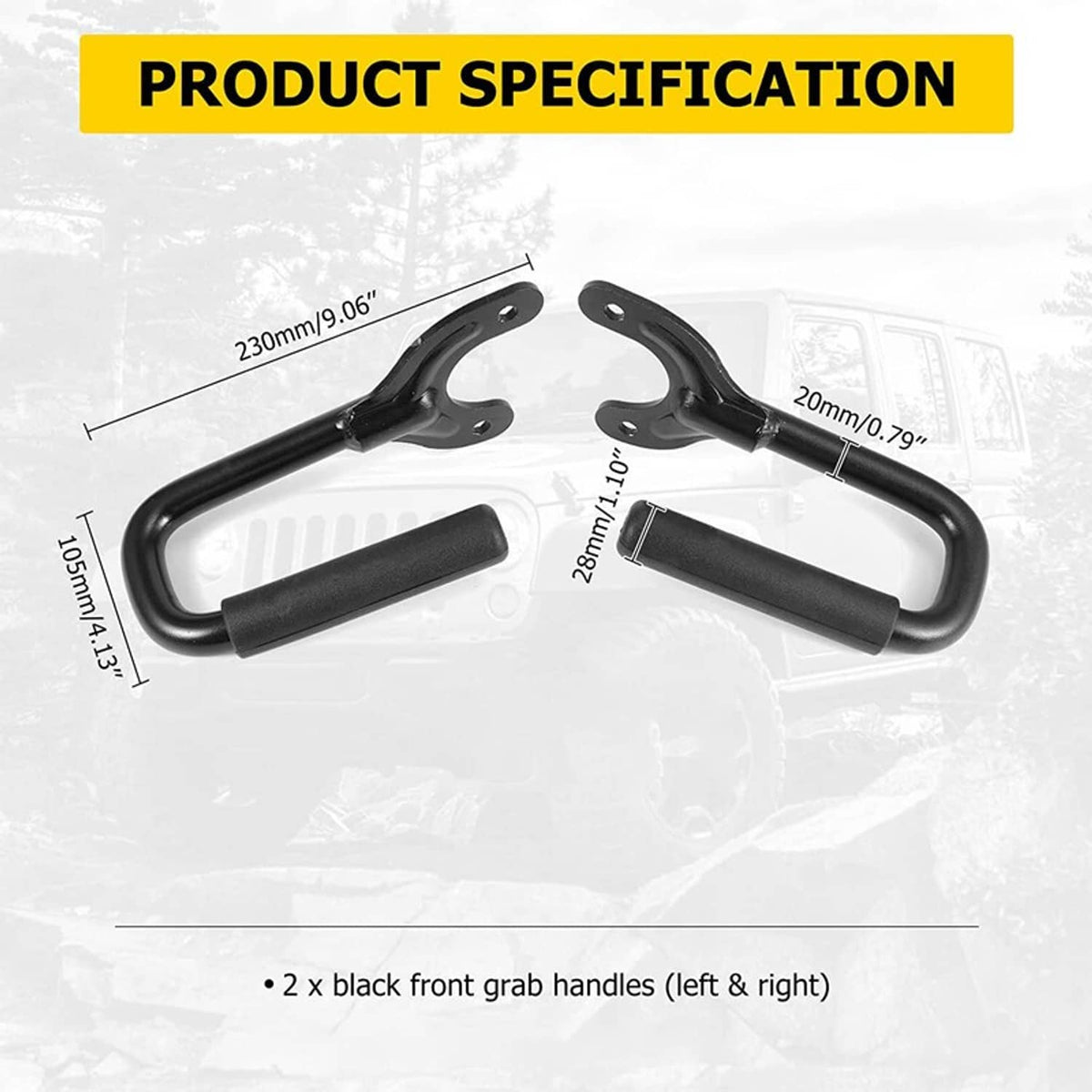 Solidspare Pair Black Steel Front Grab Handles for 1997-2006 Jeep Wrangler TJ & Unlimited