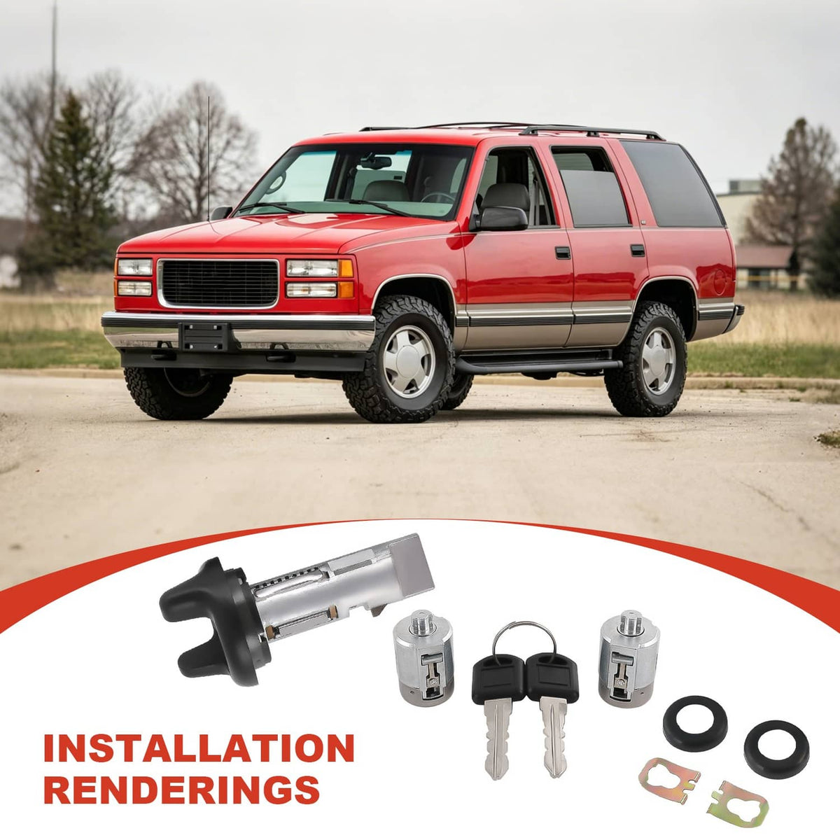 Solidspare Ignition Key Switch Cylinder & Door Lock With Set 2 Keys For Chevy GMC Pickup
