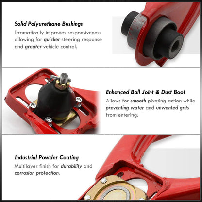 Solidspare For 1996-00 Honda Civic EJ EK Front JDM Adjustable A-Arms Control Camber Kit Red