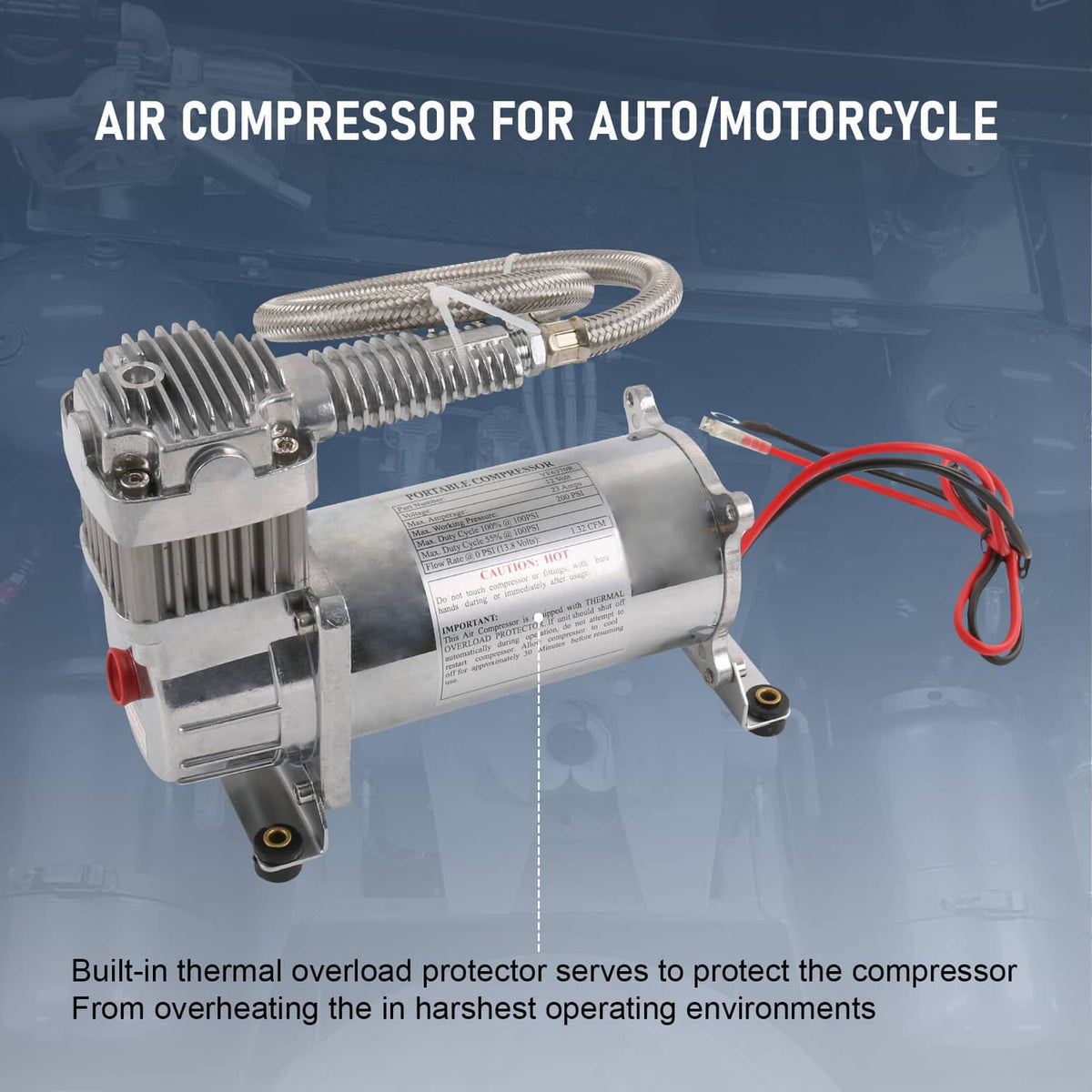 Solidspare 150 PSI AIR COMPRESSOR 1 /4″ HOSE KIT FOR TRAIN HORNS BAG SUSPENSION FOR 12V