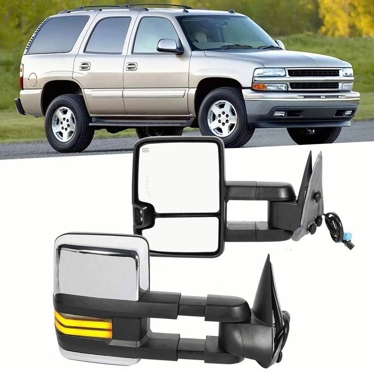 Solidspare Chrome Tow Mirror Power Heated Extend For 2003-07 Silverado Sierra Suburban 1500