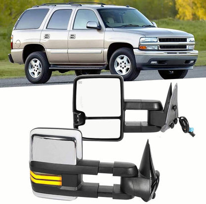 Solidspare Chrome Tow Mirror Power Heated Extend For 2003-07 Silverado Sierra Suburban 1500