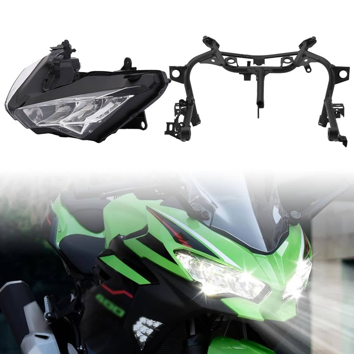 Solidspare Front Headlight & Upper Stay Fairing Bracket For Kawasaki Ninja 400 2018-2024