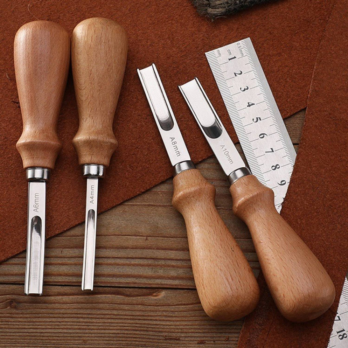 Solid Spare 4 PCs Leather Edge Bevelers French Beveler Wide Mouth Skiving Knife Craft Tool
