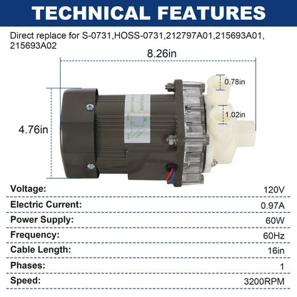 Solidspare S-0731 Water Pump for Hoshizaki, Ice Machine Motor Assembly with Mounting Plate