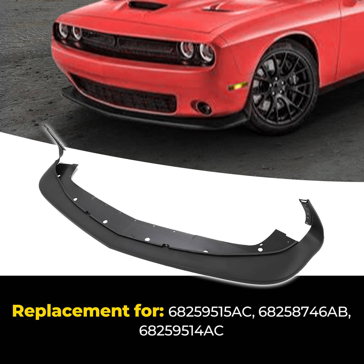 Solid Spare For Dodge Challenger GT & SRT & R/T 2015-2023 Front Bumper Lip Valance Splitter