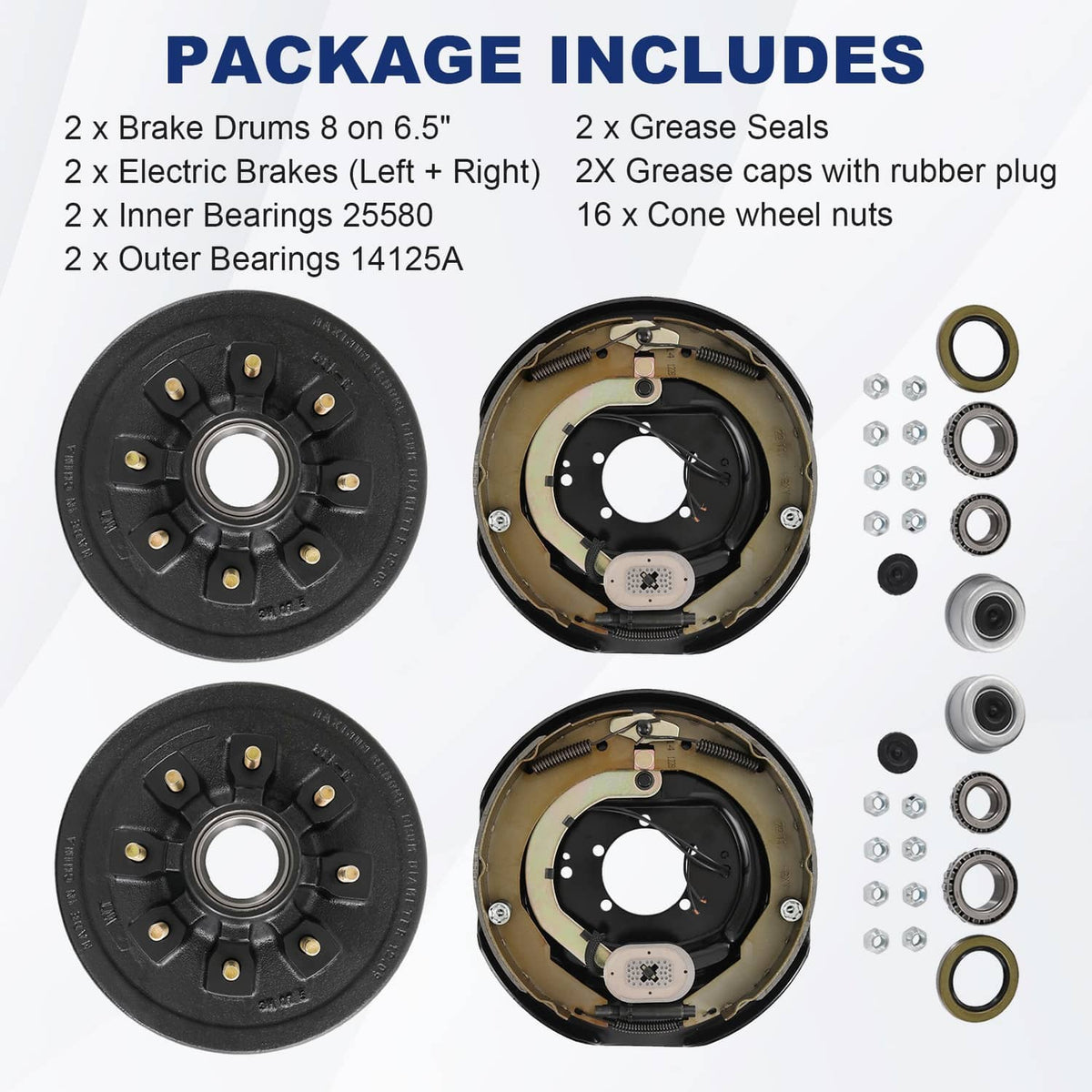 Solidspare 8 on 6.5" Bolt Circle Hub Drum Kits w/ 12" x 2" LH&RH Electric Brake for 7000lbs