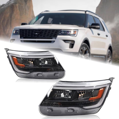 Solidspare Pair Headlights Assembly w/ LED DRL  LH+RH For 2016-2019 Ford Explorer Chrome