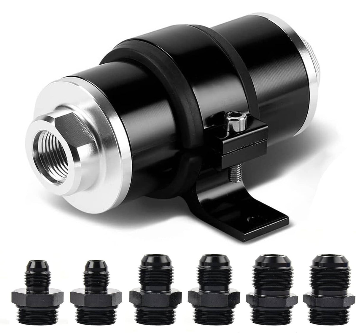 Solidspare New 30 Micron Inline Fuel/Petrol Filter & Bracket Billet Aluminum An6/An8/An10
