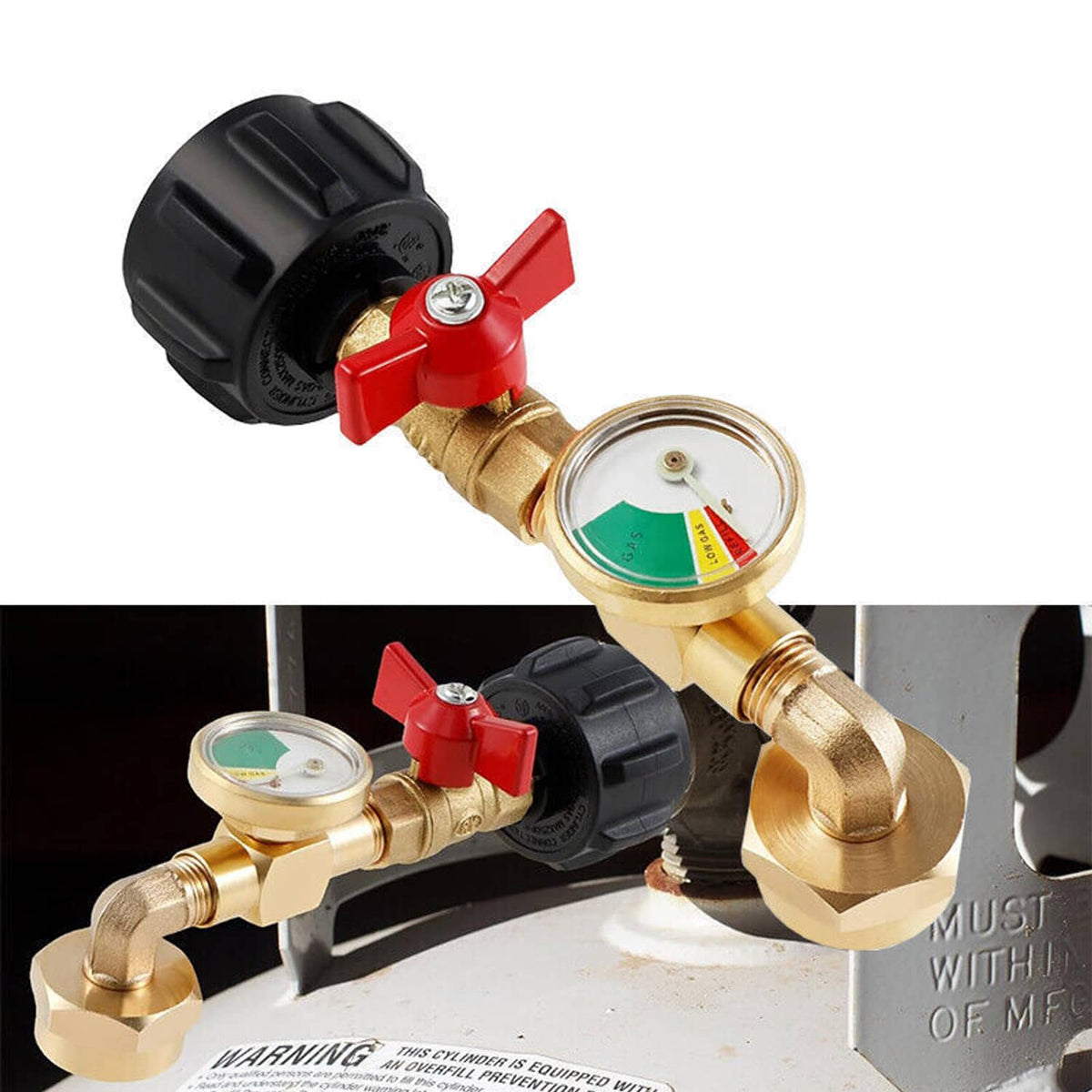 Solidspare 1lb to 20lb tank Propane Refill Elbow Adapter with Gauge + ON-Off Control Valve