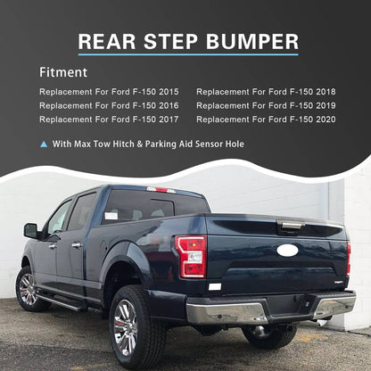 Solidspare Rear Bumper Assembly Chrome Steel For 2015-2019 Ford F150 w/Towing&Park Sensor