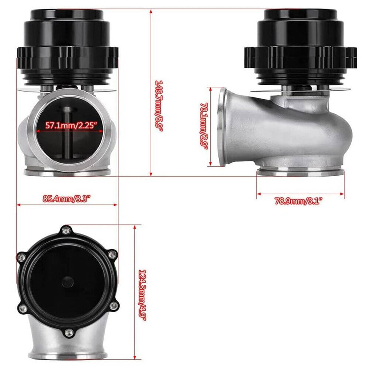 Solidspare 60MM V-Band Flange Clamp Wastegate EWG Waste Gate 10 & 18 PSI Spring Kits Black