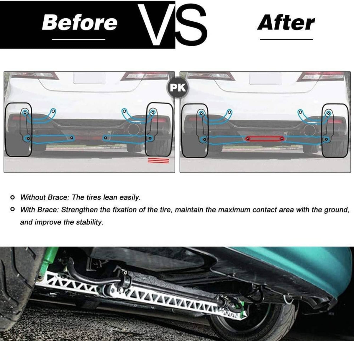 Solidspare Rear Lower Control Arm Subframe Brace Tie Bar for 1992-1995 Honda Civic EG 88-95
