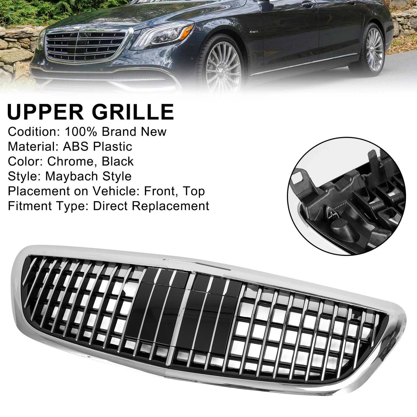 Fit 2014-2020 Mercedes Benz S-Class W222 S450 Chrome Front Grille MayBach W/ACC
