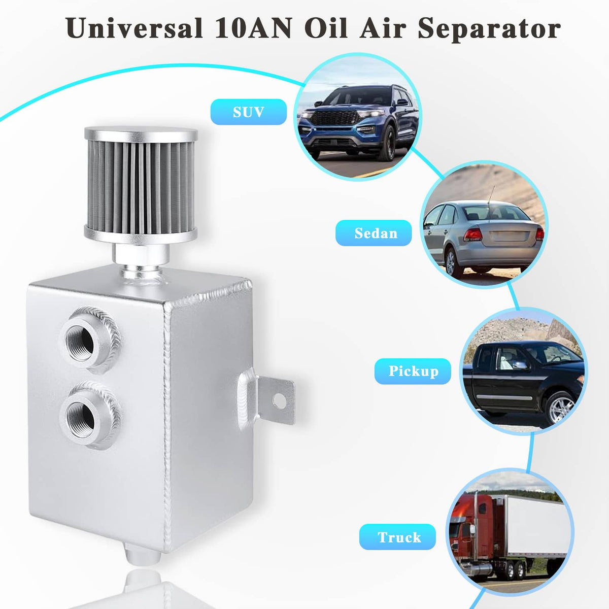 Solidspare Universal 2L Oil Catch Can Tank 2 Port AN10 W/ Breather Filter Drain Tap Baffled