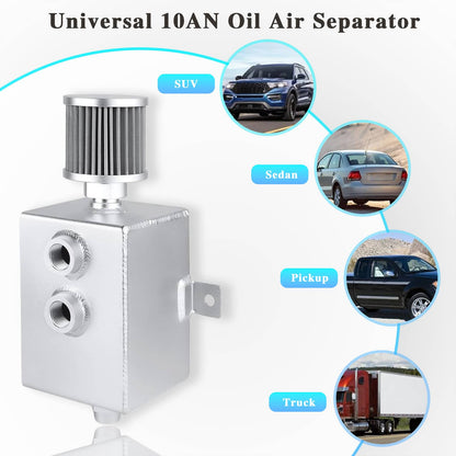 Solidspare Universal 2L Oil Catch Can Tank 2 Port AN10 W/ Breather Filter Drain Tap Baffled