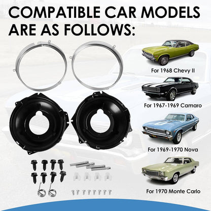Solidspare Headlamp Retaining Ring Mounting Bucket Kit w/ hardware Camaro Nova rings 28pcs
