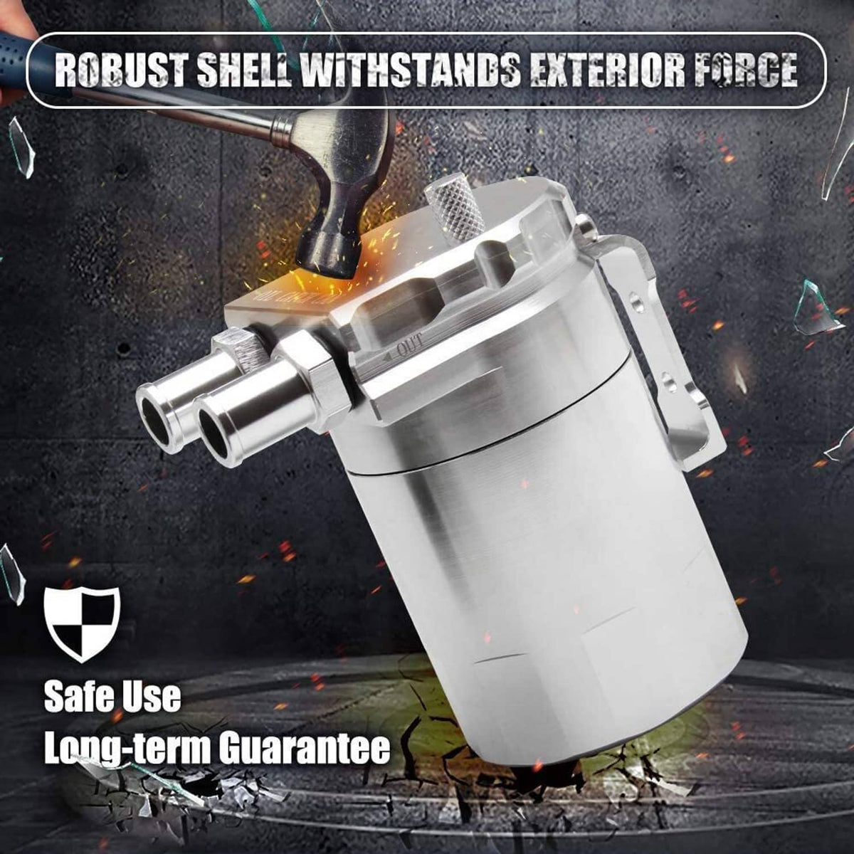 Solidspare Silver Oil Catch Can Kit Reservoir Baffled Tank with Dipstick Universal Aluminum