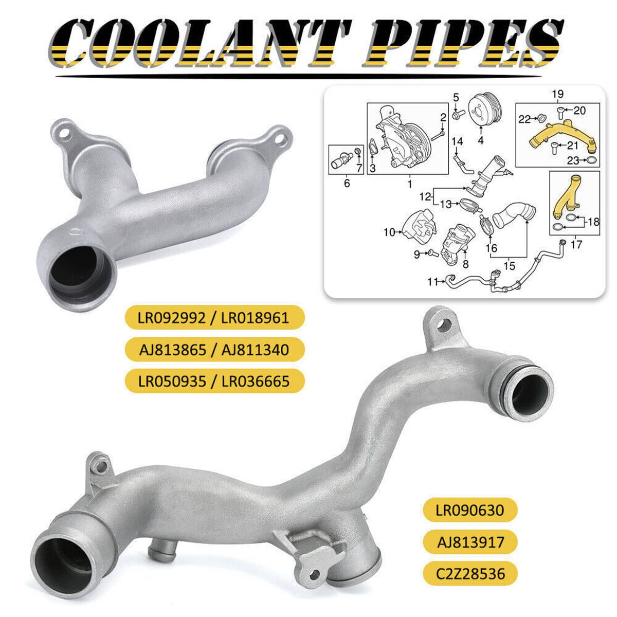 Solidspare New Water Pipe Coolant Pipe Upgrade LR092992+LR090630 Kit for Jaguar Land Rover