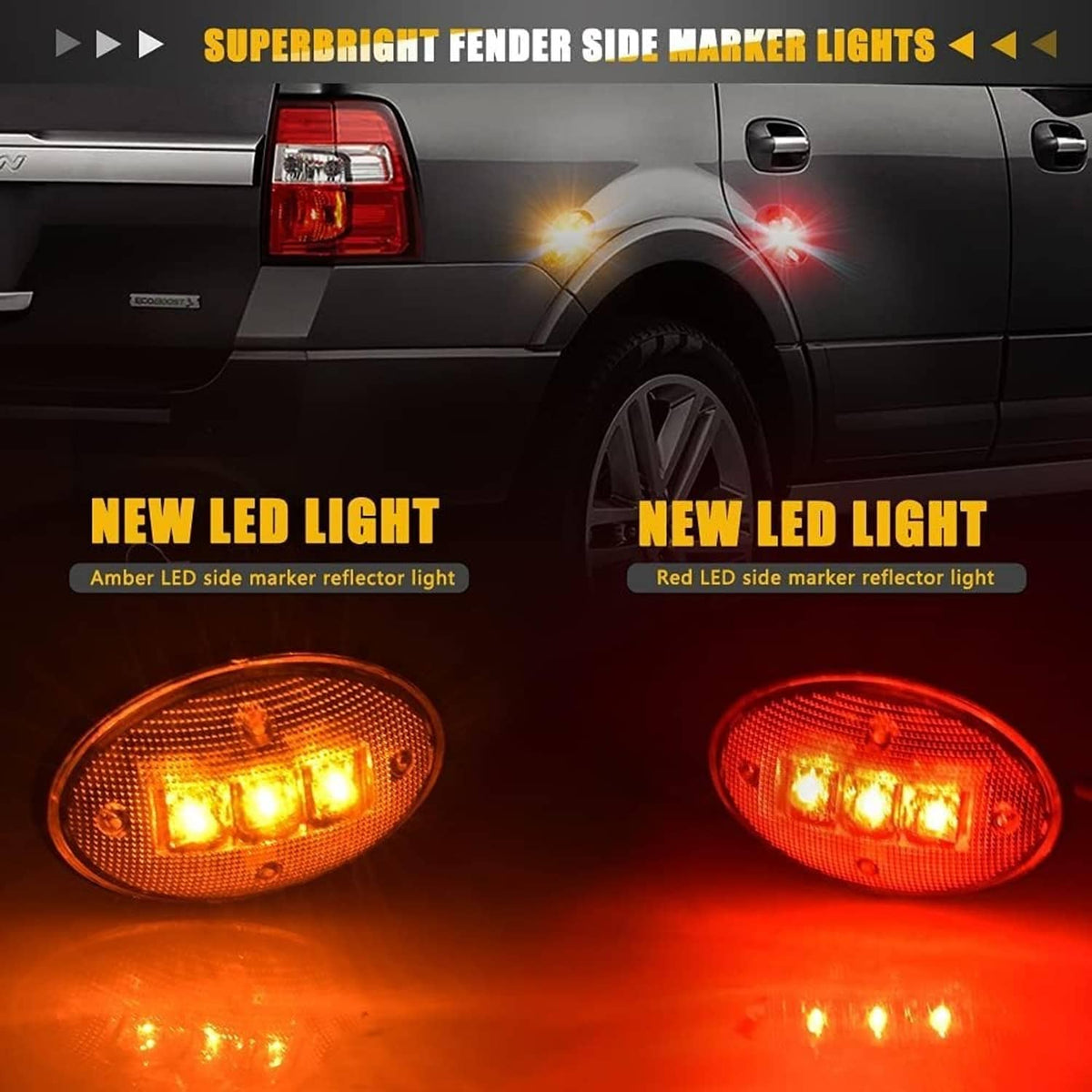Solid Spare For 1999-2010 Ford F350 F450 Amber/Red Side Fender Marker Dually Bed LED Light