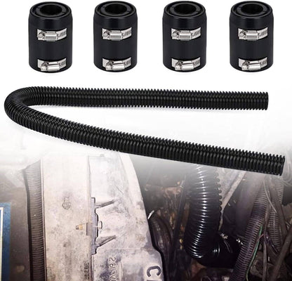 Solidspare 48" Stainless Steel Radiator Flexible Coolant Water Hose w/ Caps Kit Universal