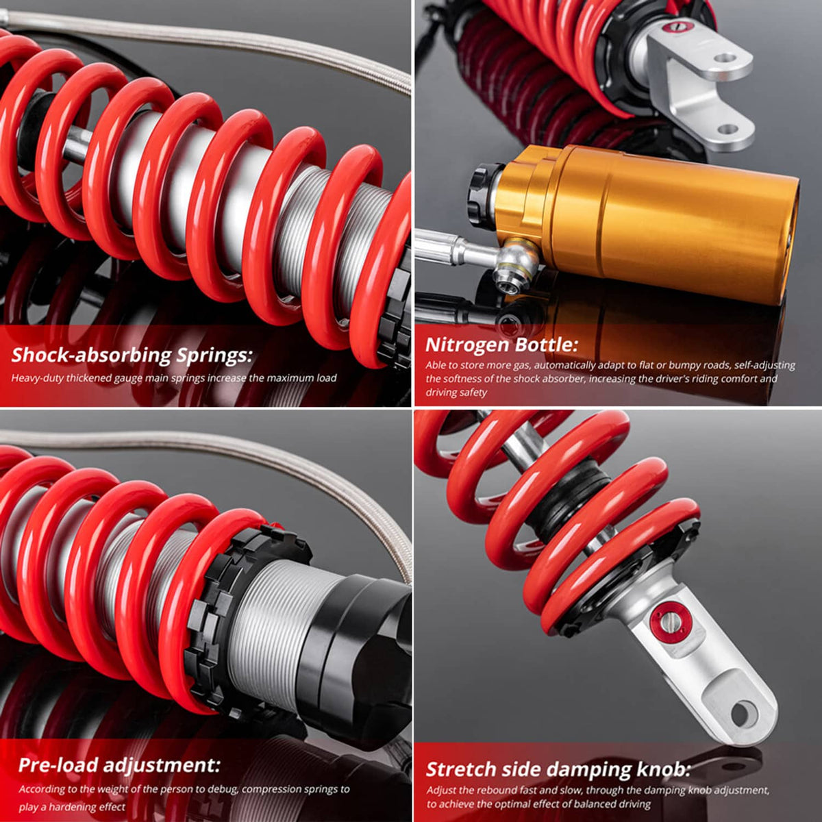Solidspare 15.5"(395mm) Rear Air Shock Absorber Stage 3 Adjustable for Yamaha YFZ450 10-13