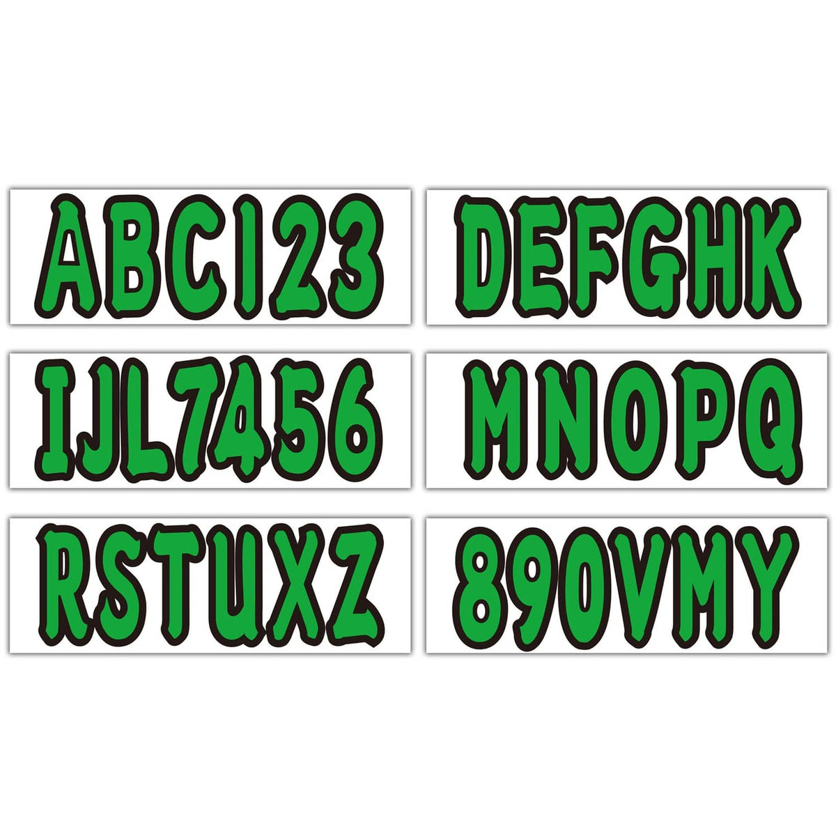 Solid Spare Set of 4 3" Boat registration decals A-Z Letters and 0-9 Numbers Green