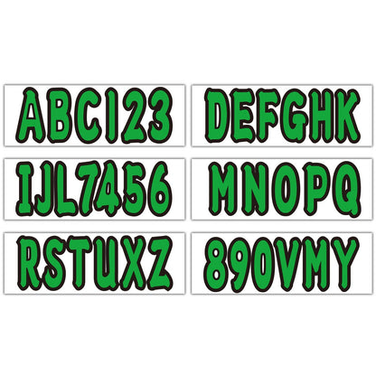 Solid Spare Set of 4 3" Boat registration decals A-Z Letters and 0-9 Numbers Green