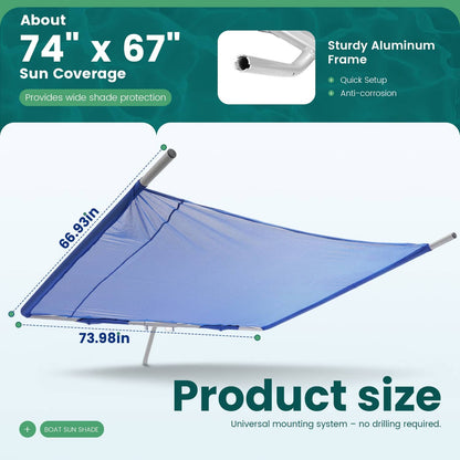 Solidspare Silvery+Blue Boat Sun Shade For Boats 25 FT And Under Aluminium Powder Coated