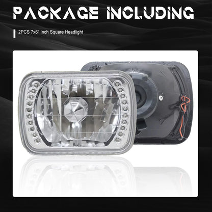 Pair For Mazda B2200 B2600 RX-7  5X7" 7X6" H4 LED Red Halo Headlights W/O Bulbs