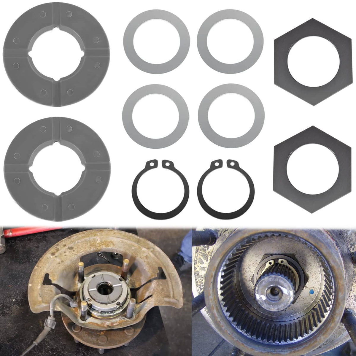 Solid Spare Front Axle Knuckle Tube Seal Kit & Thrust Washer Snap Ring for Ford F250 F350