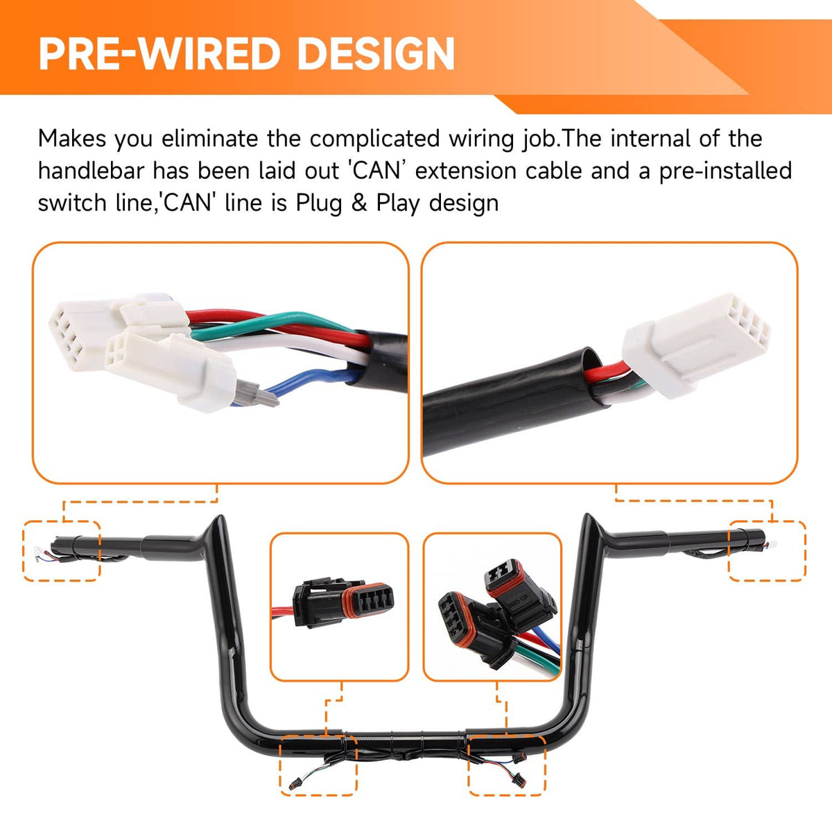 Solidspare Black Pre-Wired 10" Meathook Bar Handlebar For Harley Electra Street Glide 2014+