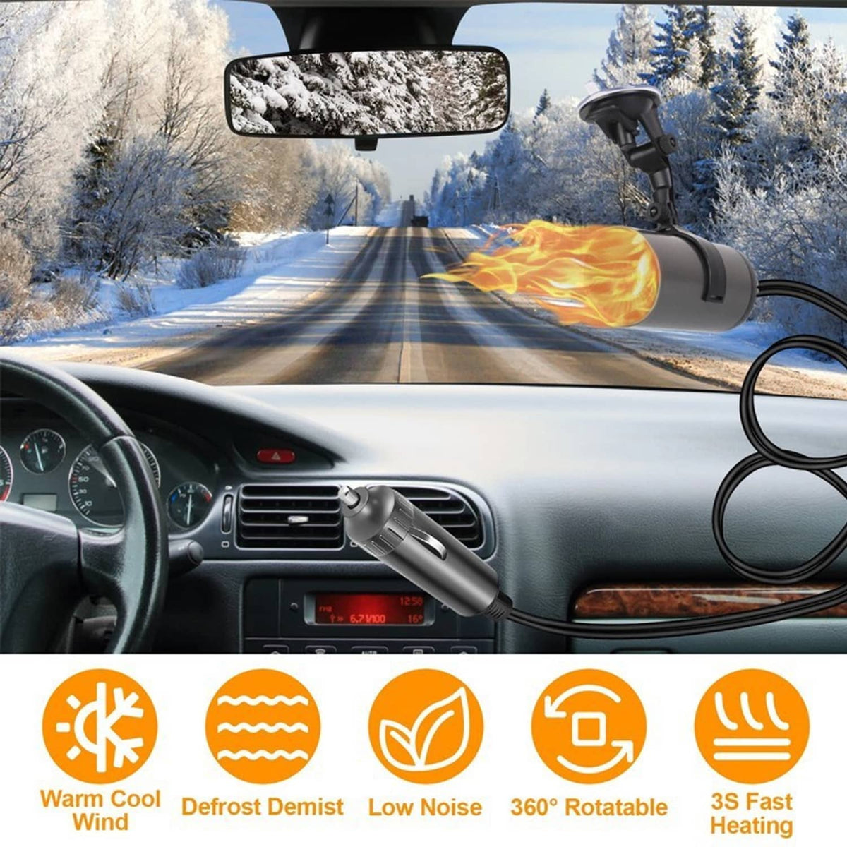 Solidspare Electric Car Heated Hot Air Portable Defogger Defroster W/ Windshield Holder US