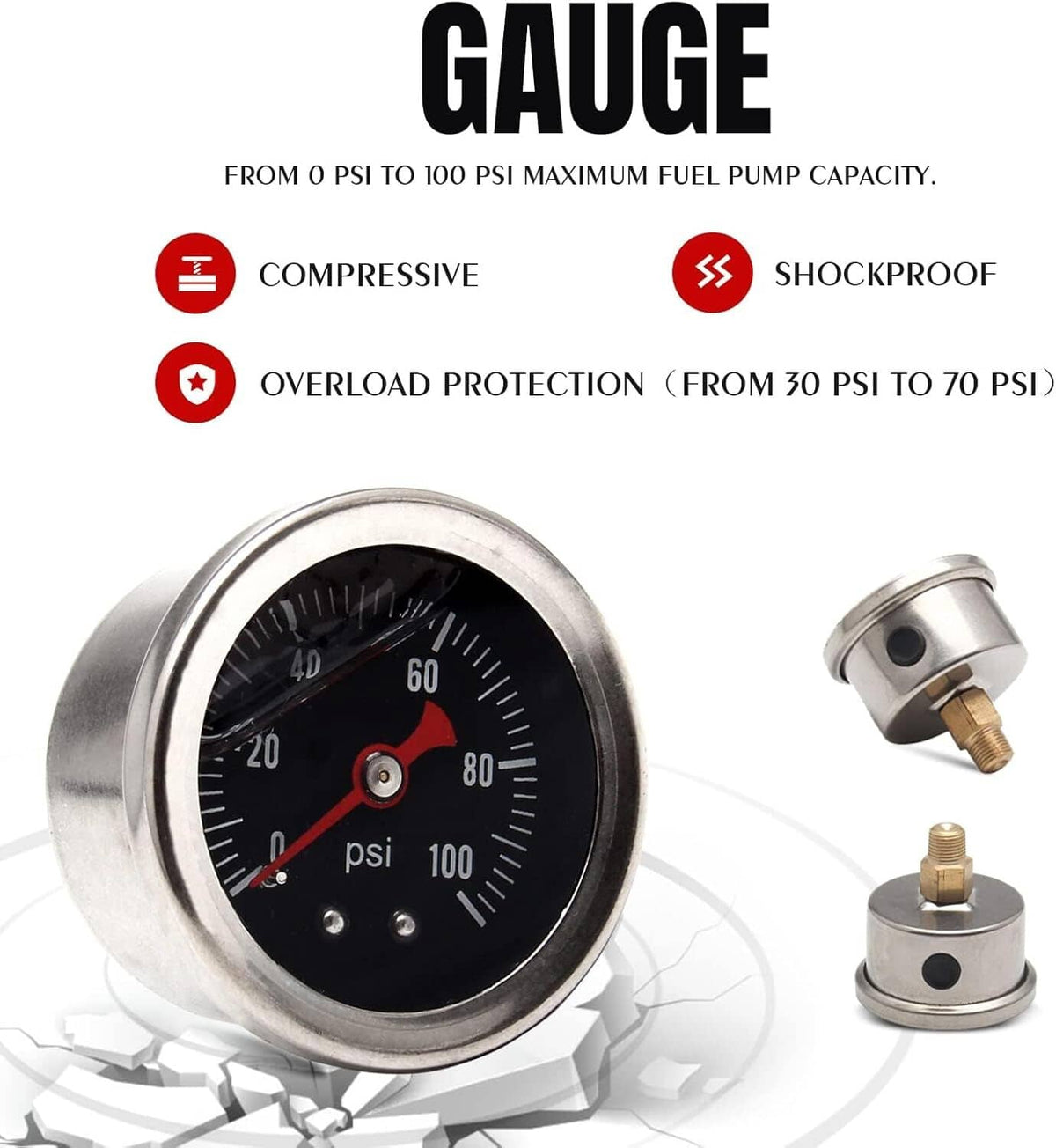 Solidspare Universal Fuel Pressure Regulator Kit 100psi Guage AN6 Fuel Line Hose Fittings